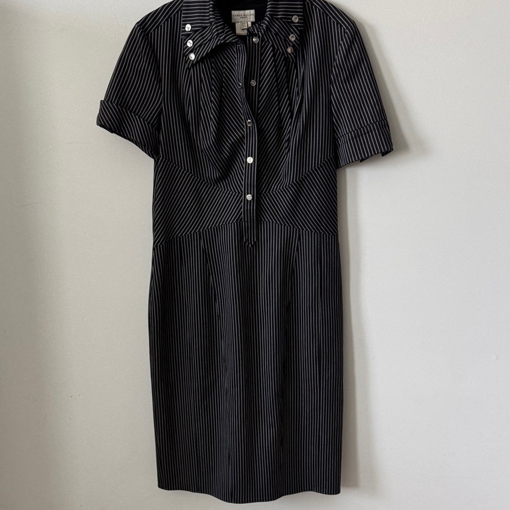 Karen Millen Black and White Pinstripe Midi Dress - Picture 2 of 10